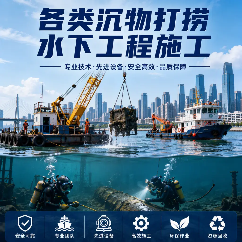 新抚各类沉物打捞，水下工程施工