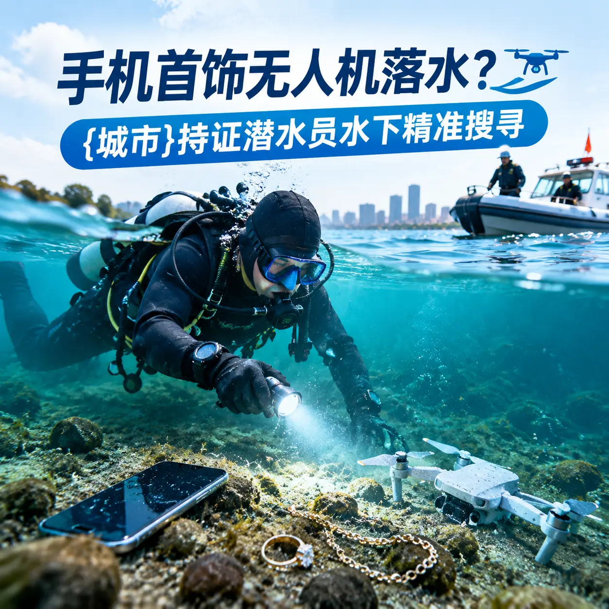 手机首饰无人机落水？新抚持证潜水员水下精准搜寻