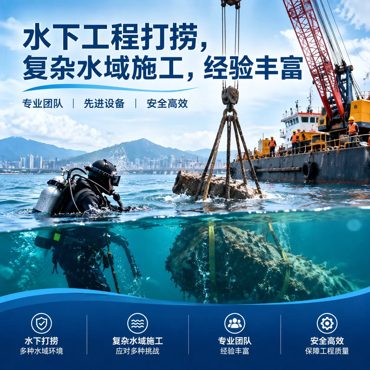水下工程打捞，复杂水域施工，经验丰富新抚